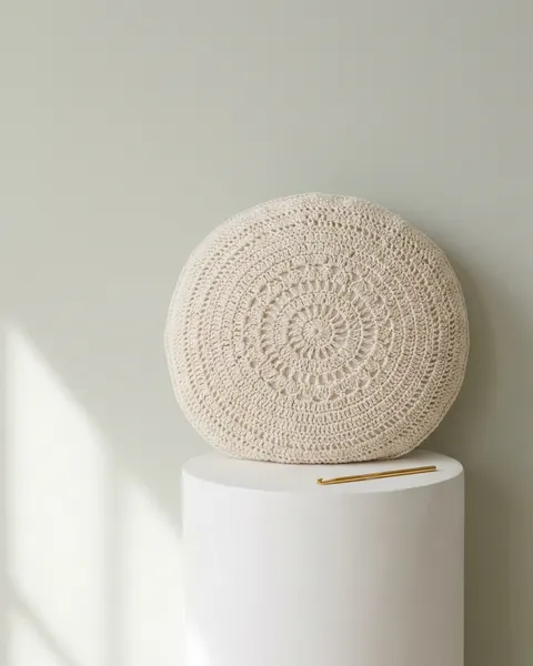 Almofada redonda de crochê com ponto mandala