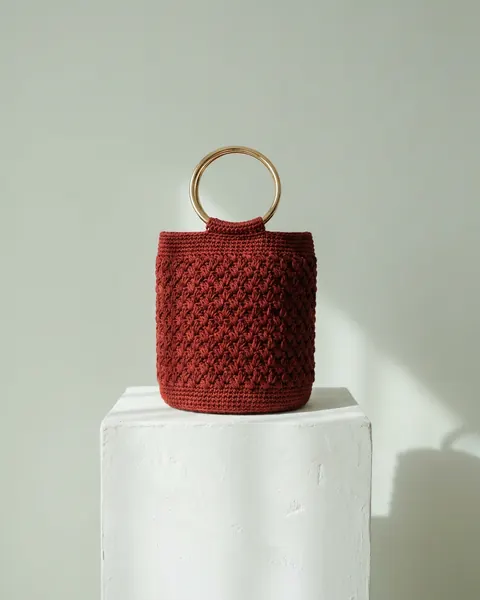 Bolsa de crochê terracota com alça em argola